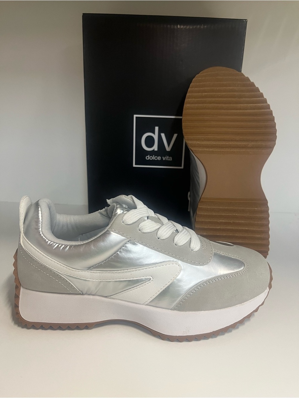 Dolce Vita Metallic Silver Low-Top Trainer - Picture 3 of 3